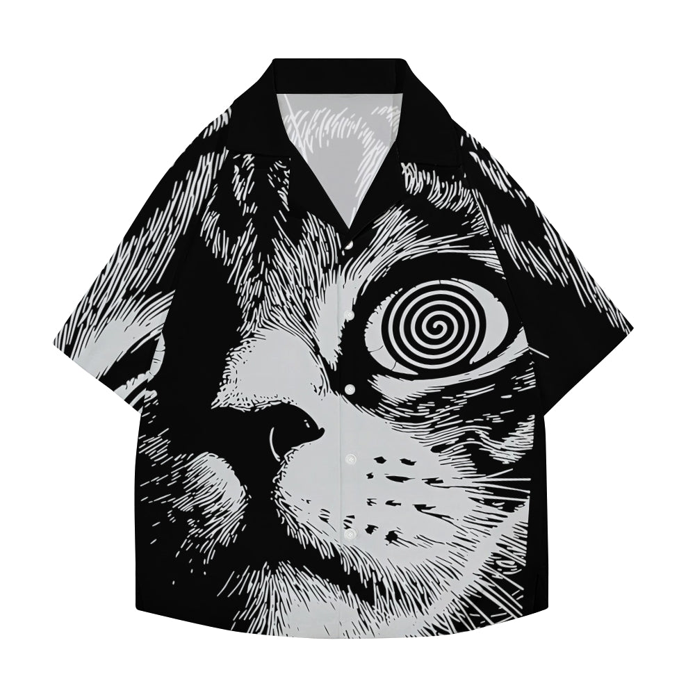 Psychedelic Cat Japanese Style Camp Shirt