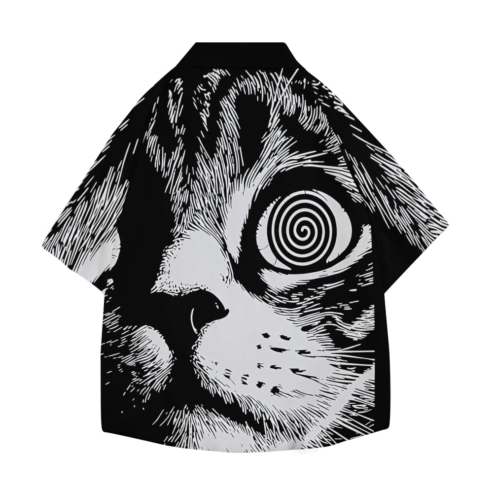 Psychedelic Cat Japanese Style Camp Shirt