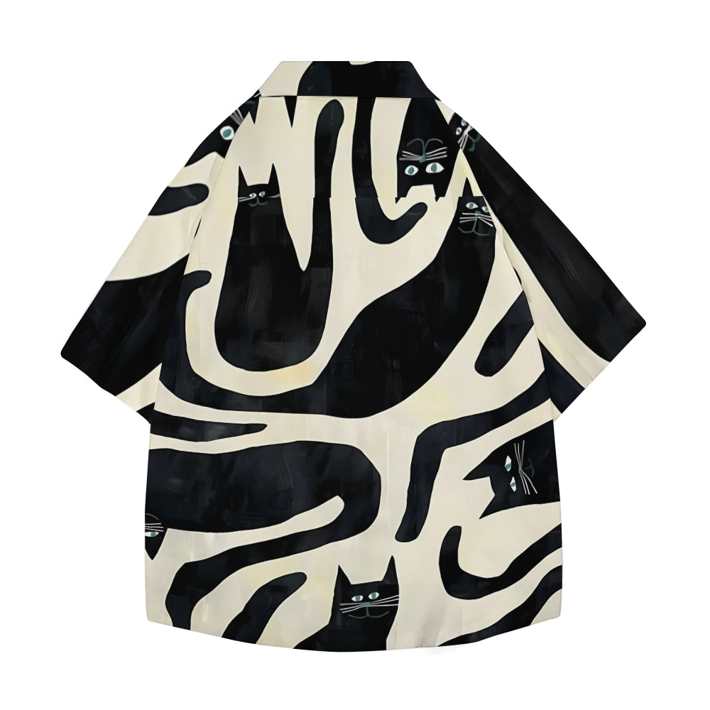 Black Cat Japanese Style Camp Shirt