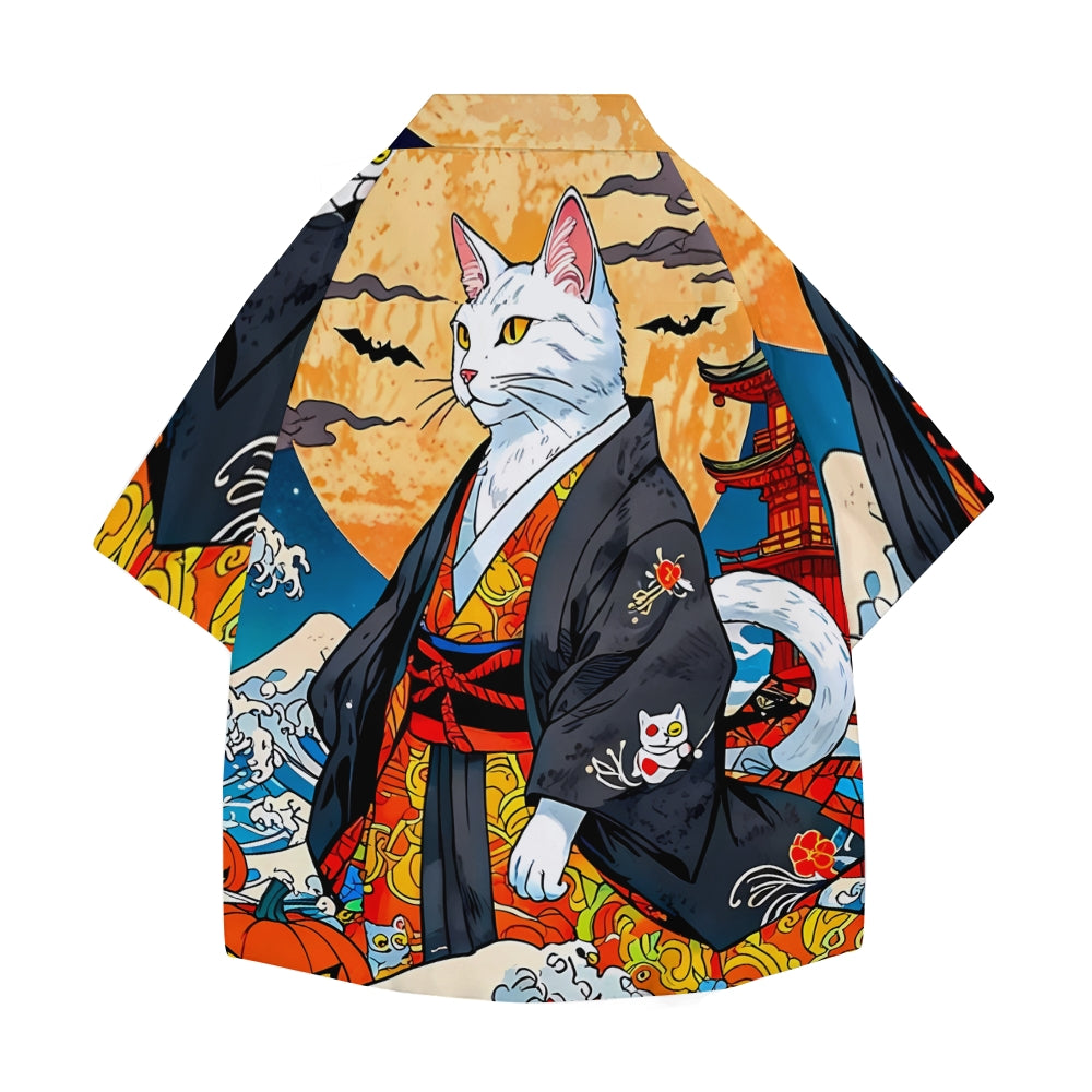 Pumpkin Cat Ukiyoe Japanese Style Camp Shirt