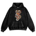 Pink Tiger Tattoo Vintage Washed Thick Cotton Hoodie