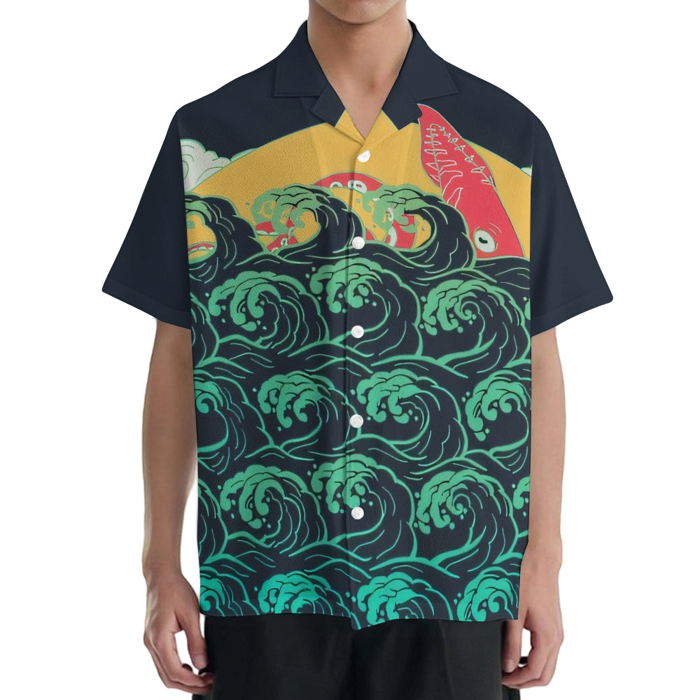 Squid Waves Japanese Style Camp Shirt