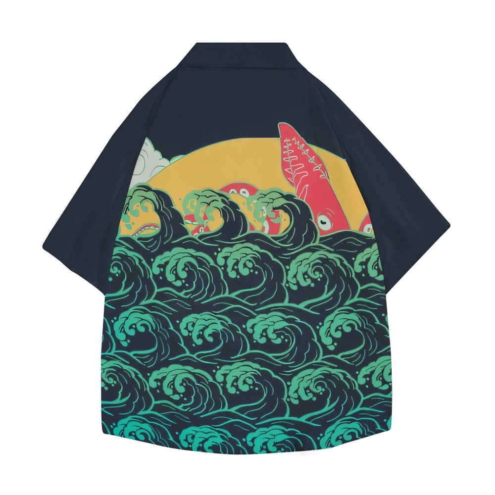 Squid Waves Japanese Style Camp Shirt