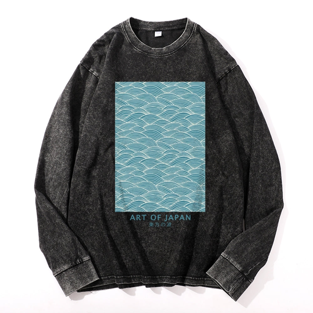 Wave Vintage Cotton Wash Crewneck Long-Sleeve T-Shirt