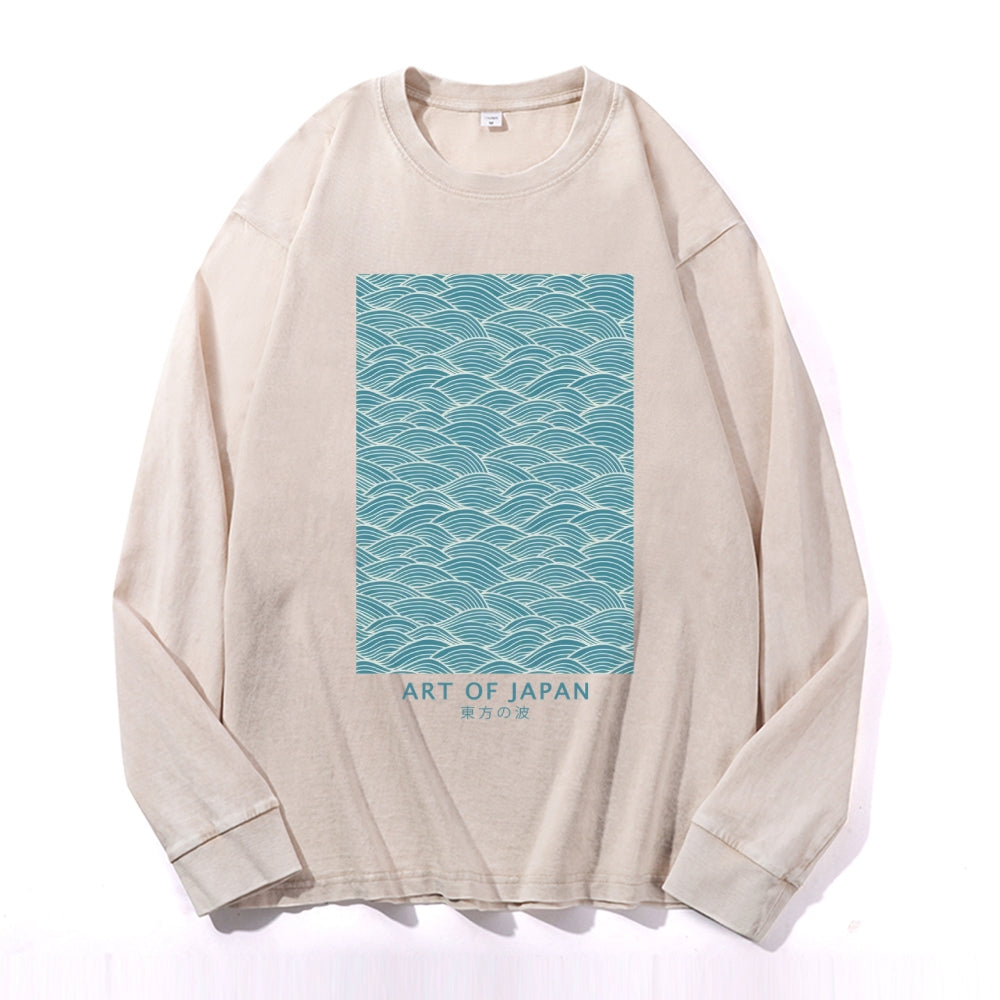 Wave Vintage Cotton Wash Crewneck Long-Sleeve T-Shirt