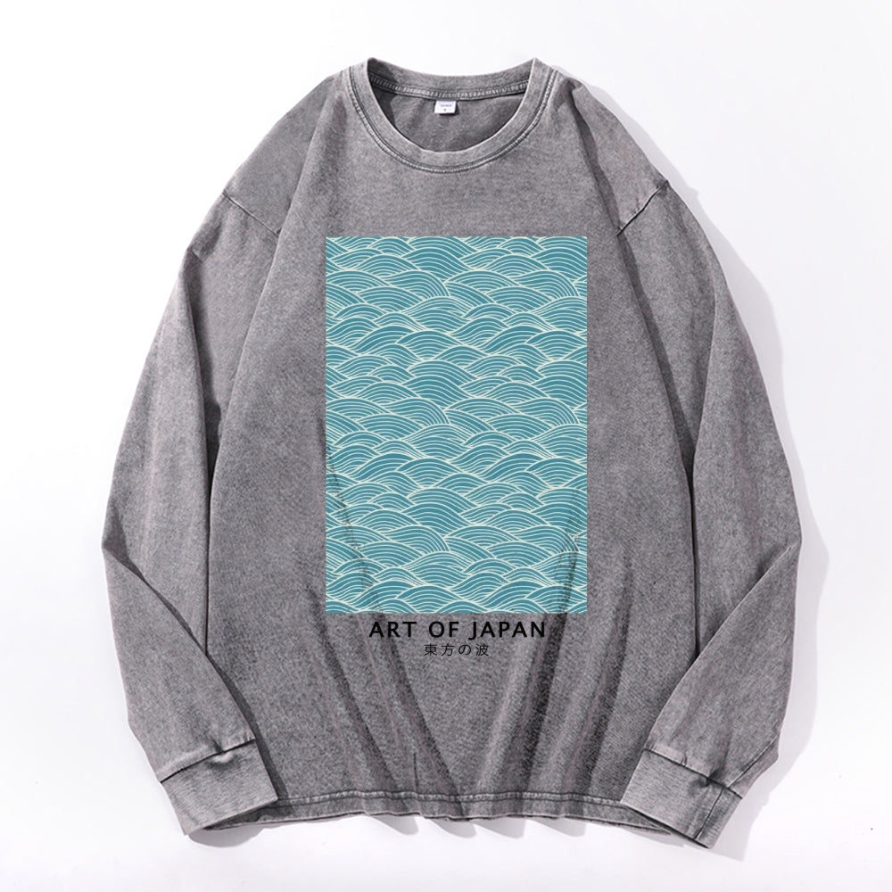 Wave Vintage Cotton Wash Crewneck Long-Sleeve T-Shirt