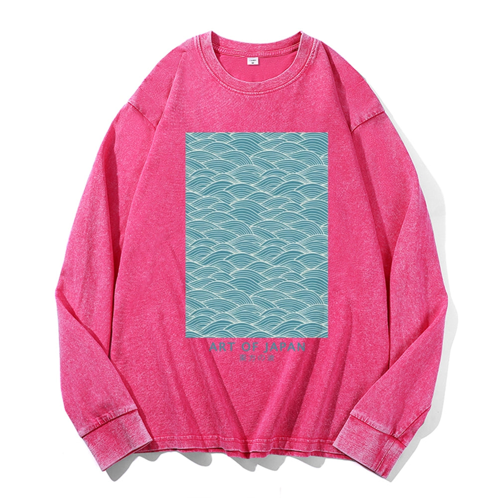 Wave Vintage Cotton Wash Crewneck Long-Sleeve T-Shirt