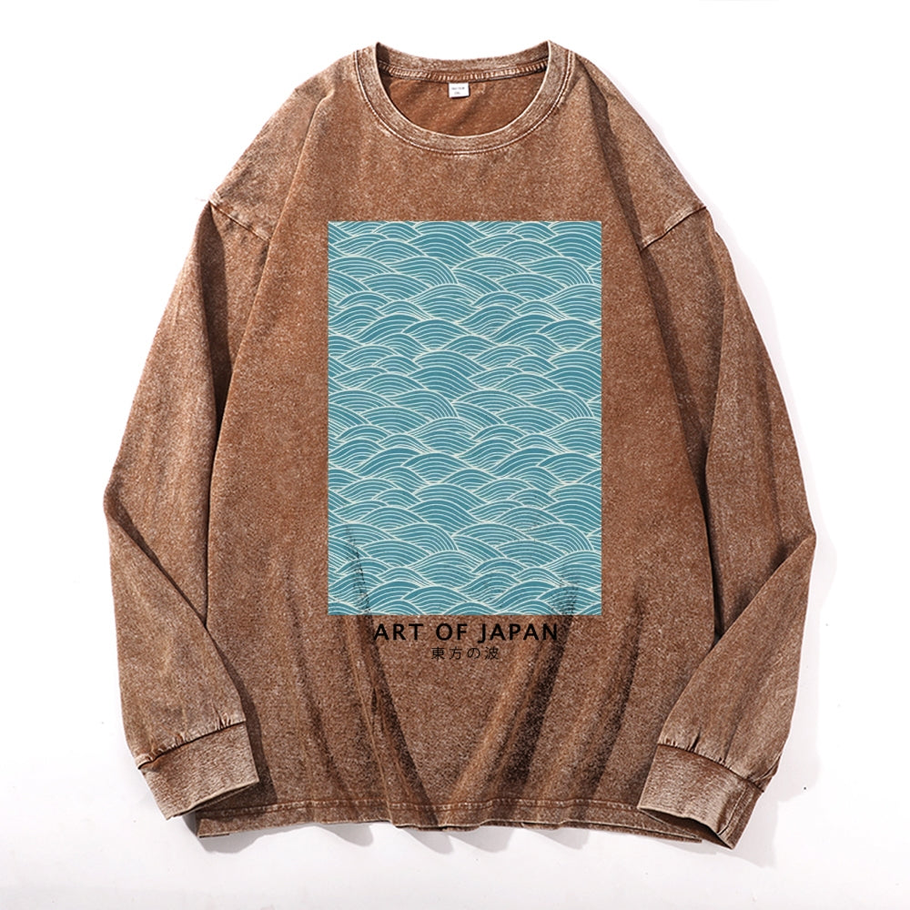 Wave Vintage Cotton Wash Crewneck Long-Sleeve T-Shirt