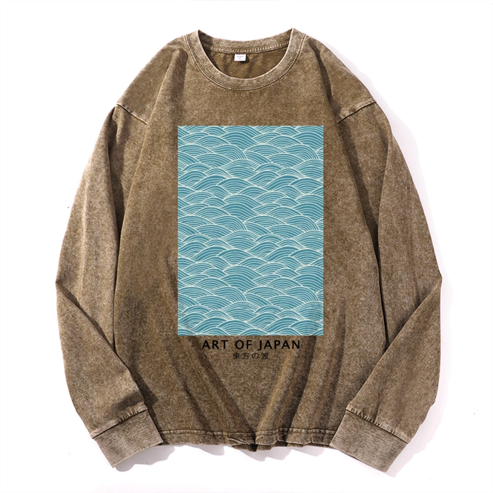 Wave Vintage Cotton Wash Crewneck Long-Sleeve T-Shirt