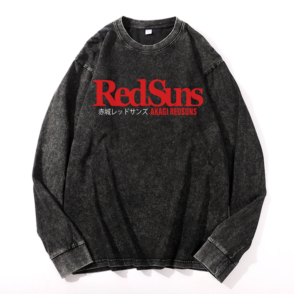 Redsuns Vintage Cotton Wash Crewneck Long-Sleeve T-Shirt