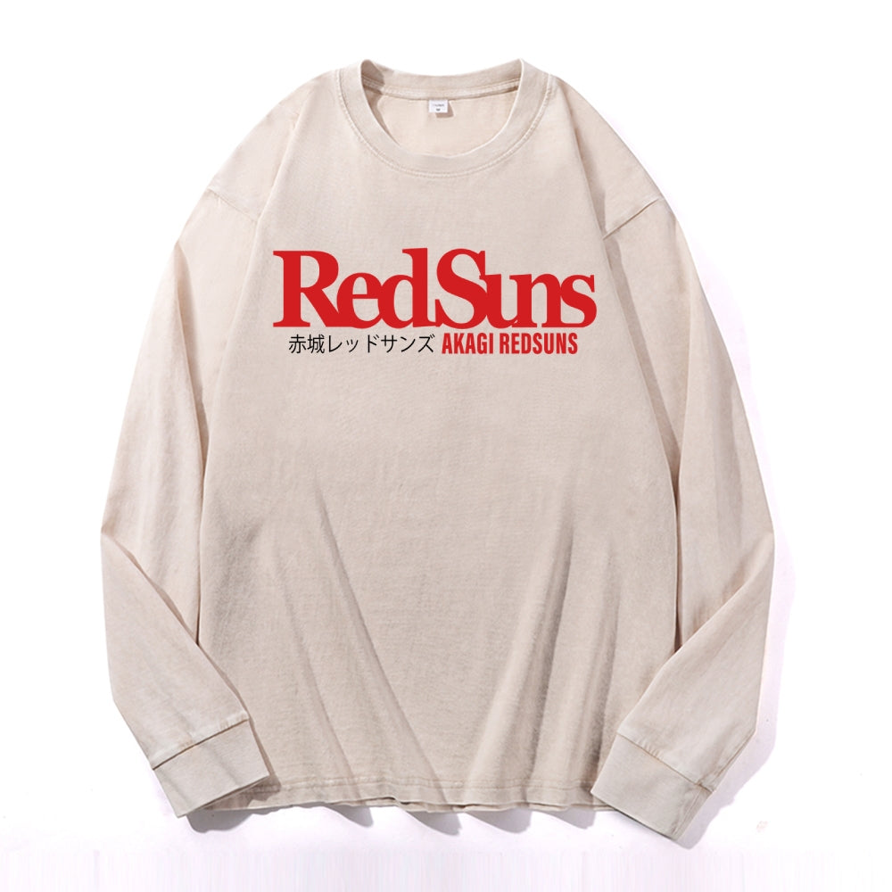 Redsuns Vintage Cotton Wash Crewneck Long-Sleeve T-Shirt