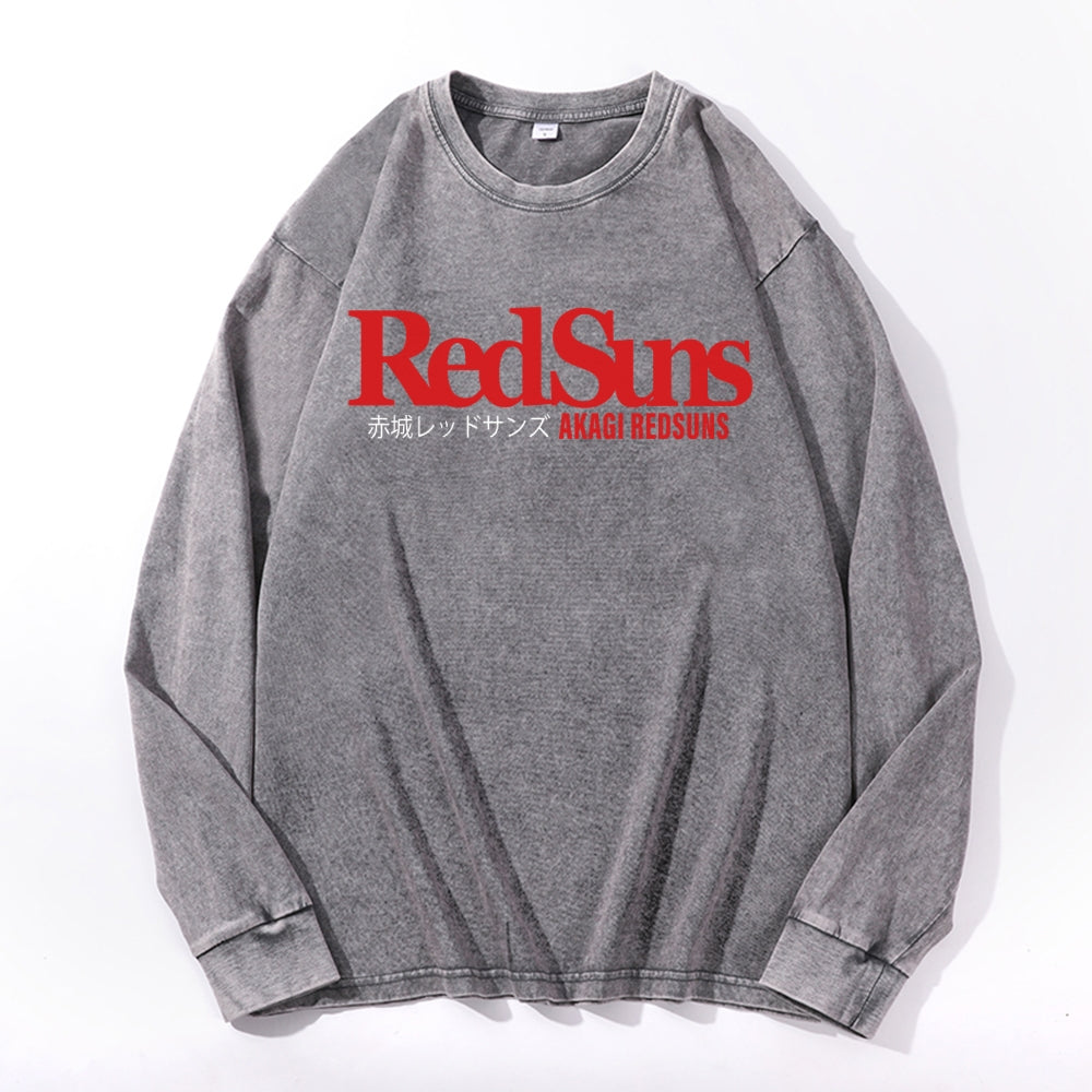 Redsuns Vintage Cotton Wash Crewneck Long-Sleeve T-Shirt