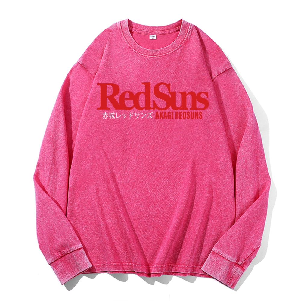 Redsuns Vintage Cotton Wash Crewneck Long-Sleeve T-Shirt
