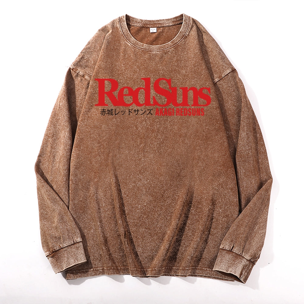 Redsuns Vintage Cotton Wash Crewneck Long-Sleeve T-Shirt