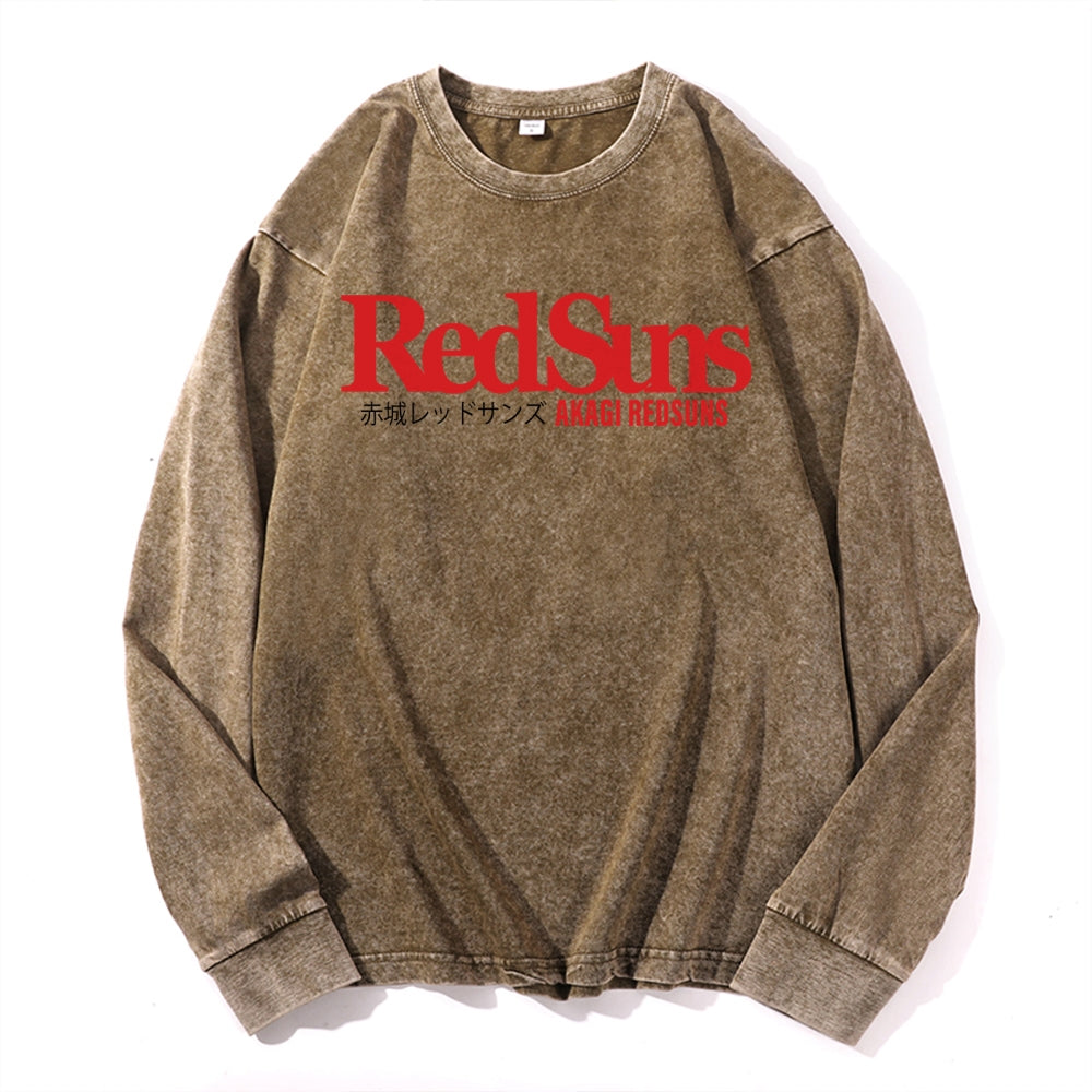 Redsuns Vintage Cotton Wash Crewneck Long-Sleeve T-Shirt