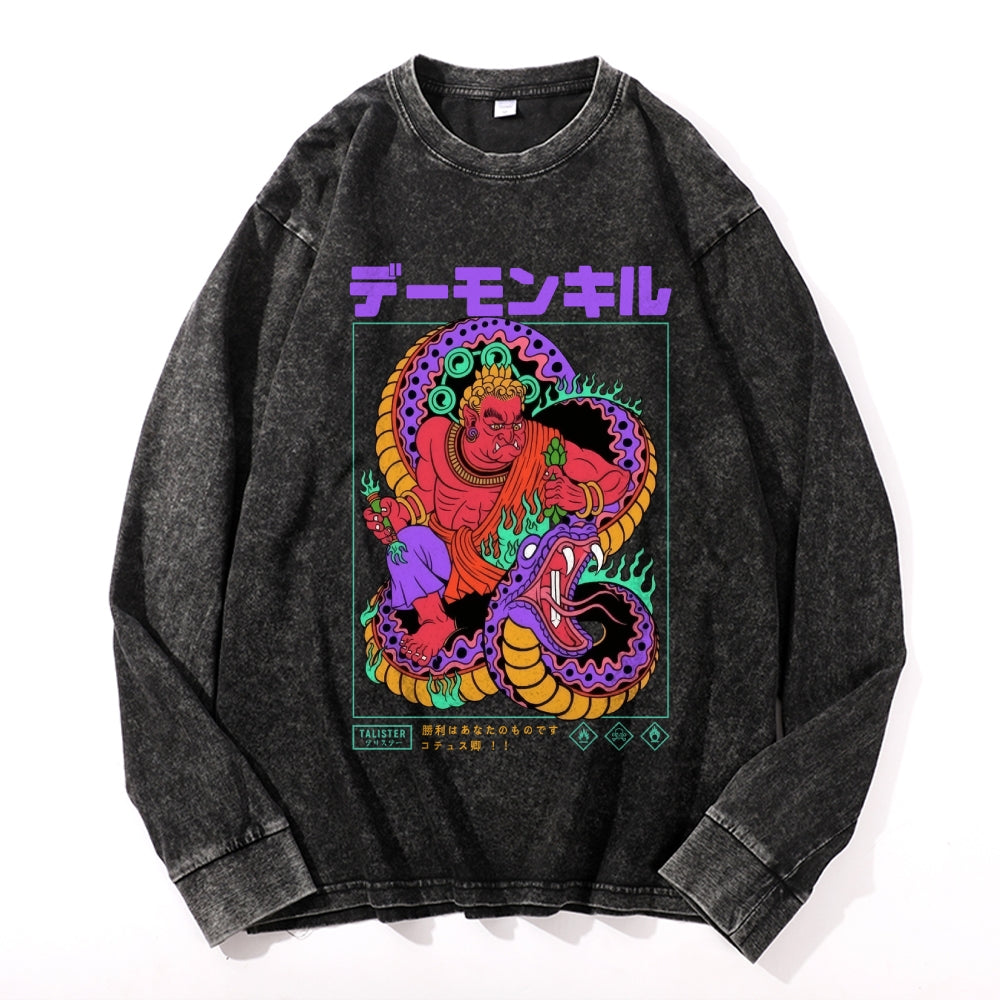Snake Vintage Cotton Wash Crewneck Long-Sleeve T-Shirt