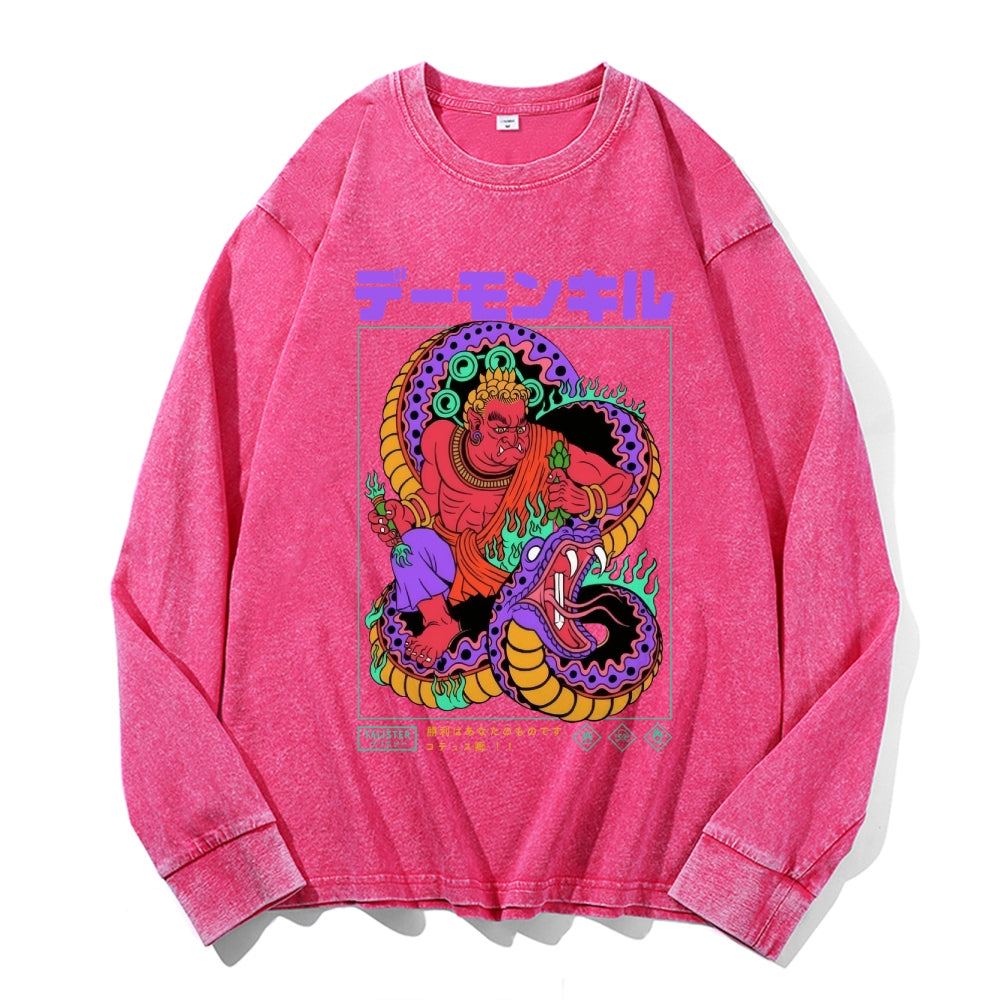 Snake Vintage Cotton Wash Crewneck Long-Sleeve T-Shirt