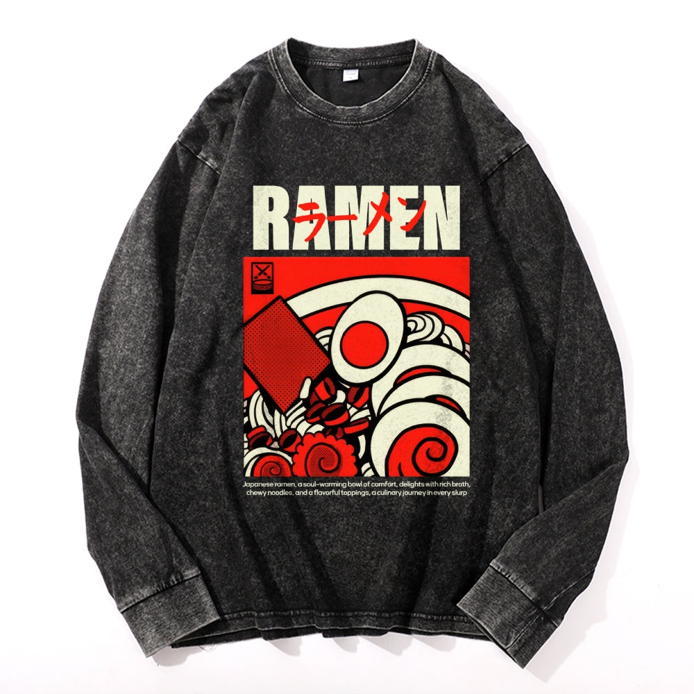 Ramen Vintage Cotton Wash Crewneck Long-Sleeve T-Shirt