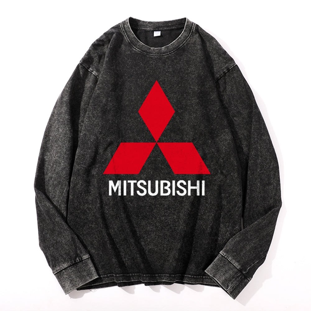 Mitsubishi Vintage Cotton Wash Crewneck Long-Sleeve T-Shirt