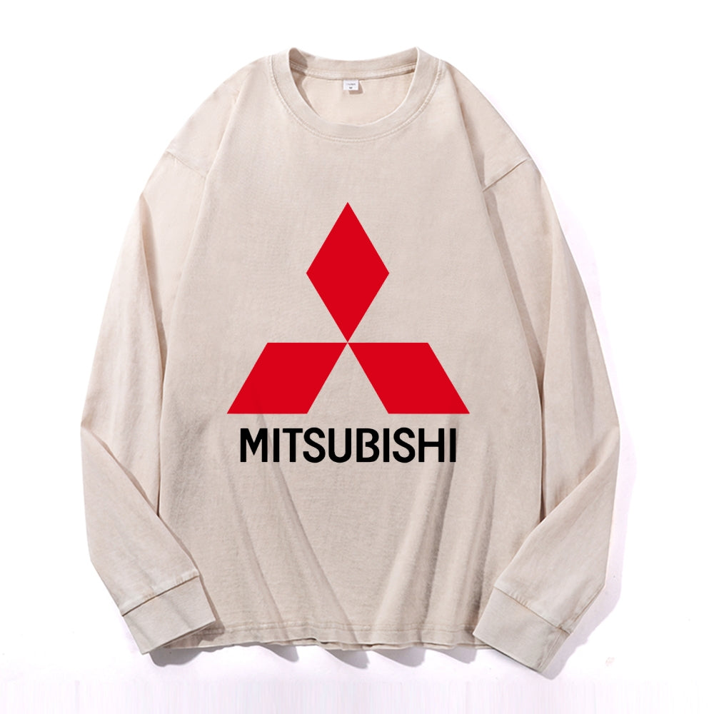 Mitsubishi Vintage Cotton Wash Crewneck Long-Sleeve T-Shirt