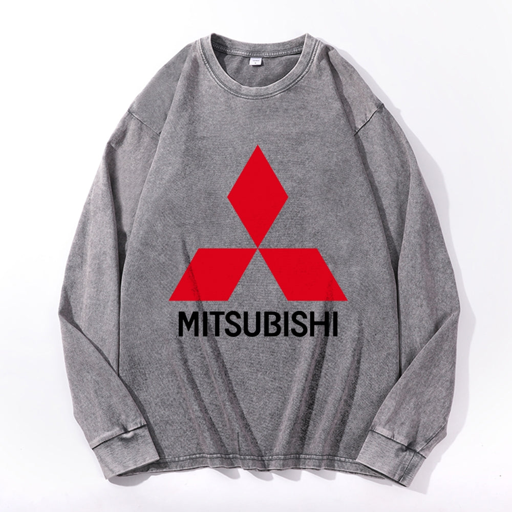 Mitsubishi Vintage Cotton Wash Crewneck Long-Sleeve T-Shirt
