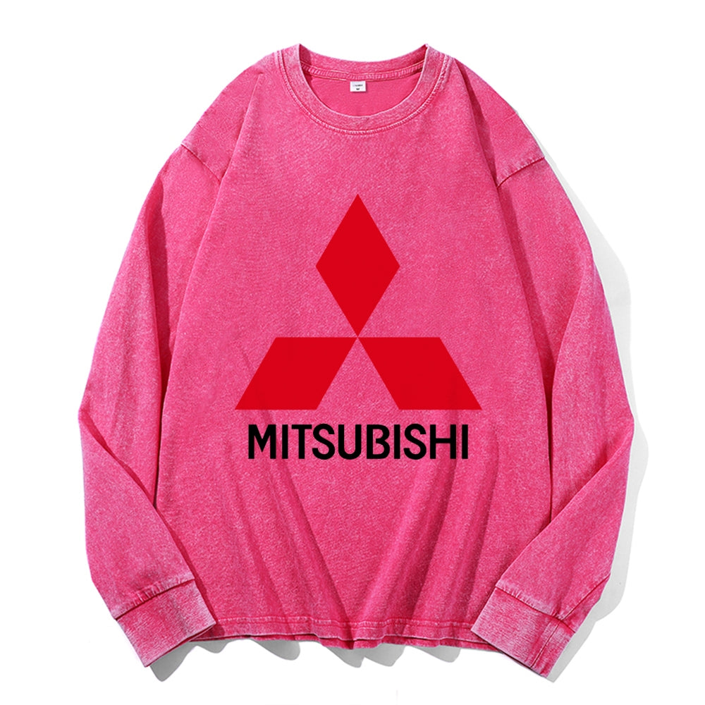 Mitsubishi Vintage Cotton Wash Crewneck Long-Sleeve T-Shirt
