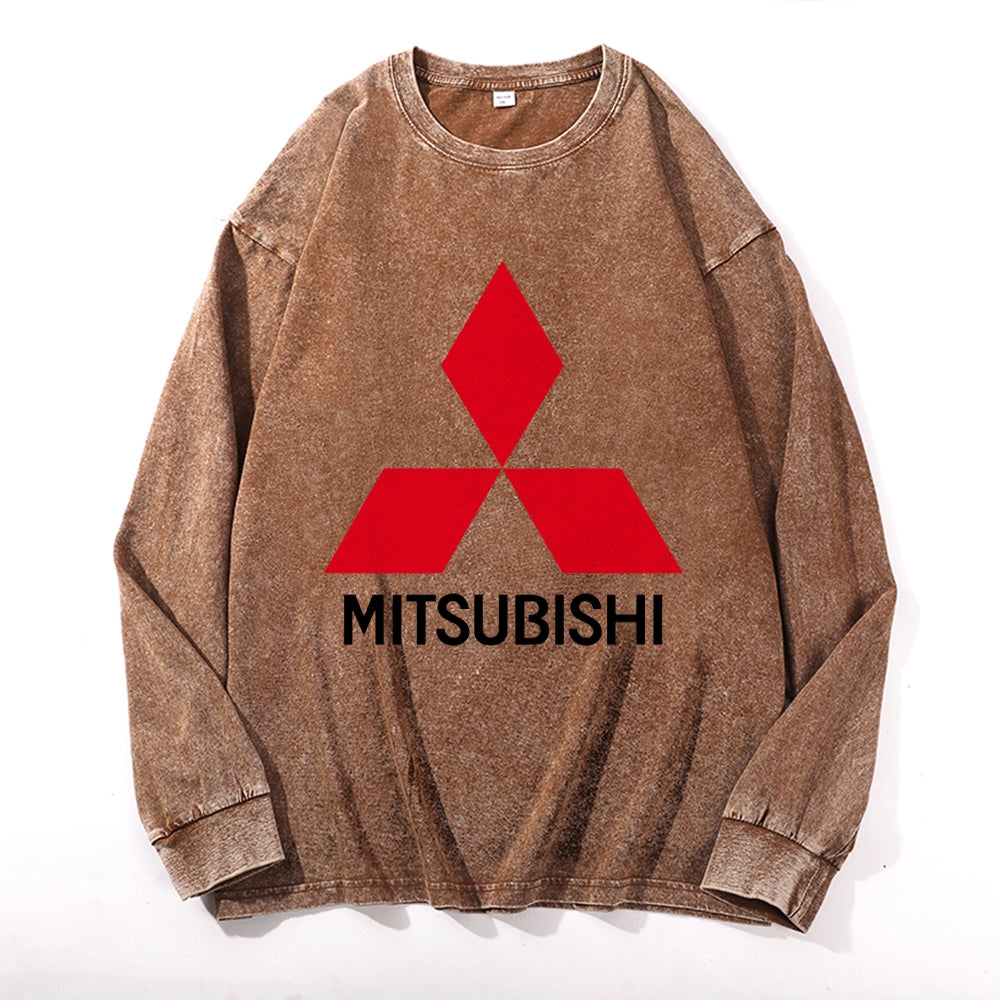 Mitsubishi Vintage Cotton Wash Crewneck Long-Sleeve T-Shirt