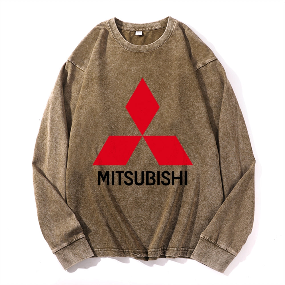 Mitsubishi Vintage Cotton Wash Crewneck Long-Sleeve T-Shirt