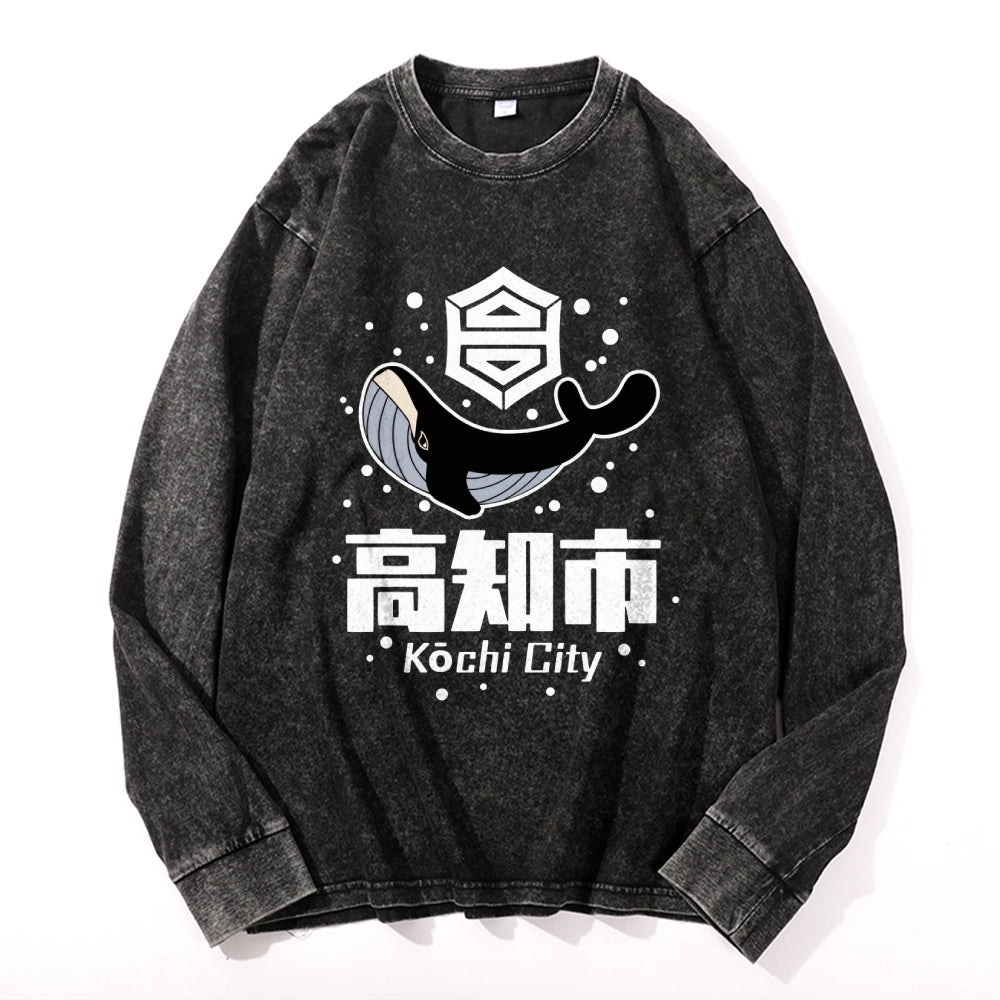 Kochi Vintage Cotton Wash Crewneck Long-Sleeve T-Shirt