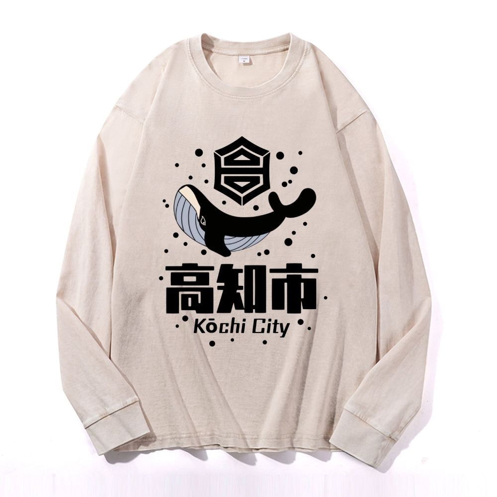 Kochi Vintage Cotton Wash Crewneck Long-Sleeve T-Shirt