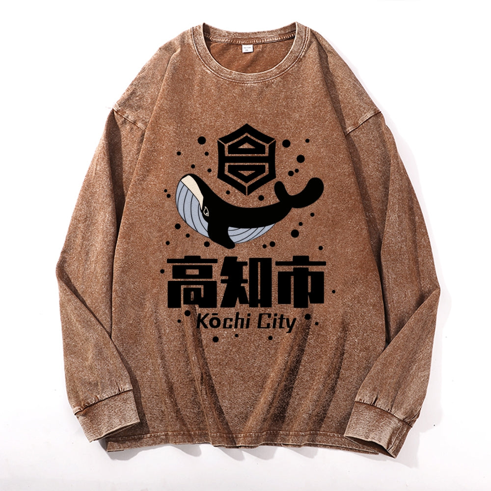 Kochi Vintage Cotton Wash Crewneck Long-Sleeve T-Shirt