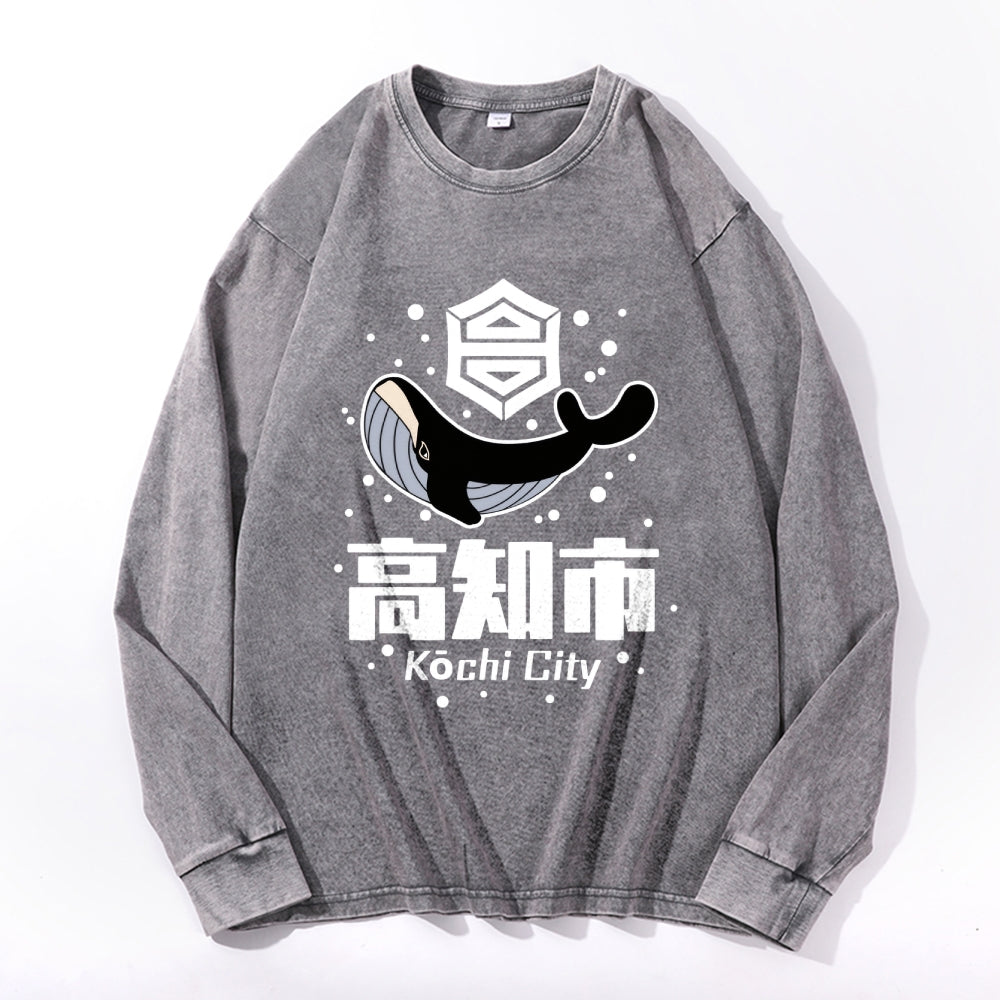 Kochi Vintage Cotton Wash Crewneck Long-Sleeve T-Shirt