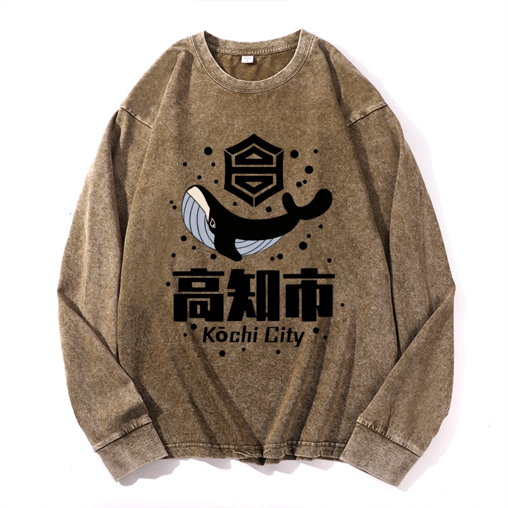 Kochi Vintage Cotton Wash Crewneck Long-Sleeve T-Shirt