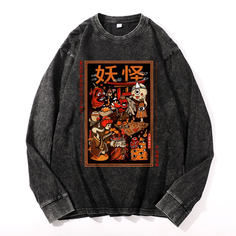 Yokai Vintage Cotton Wash Crewneck Long-Sleeve T-Shirt