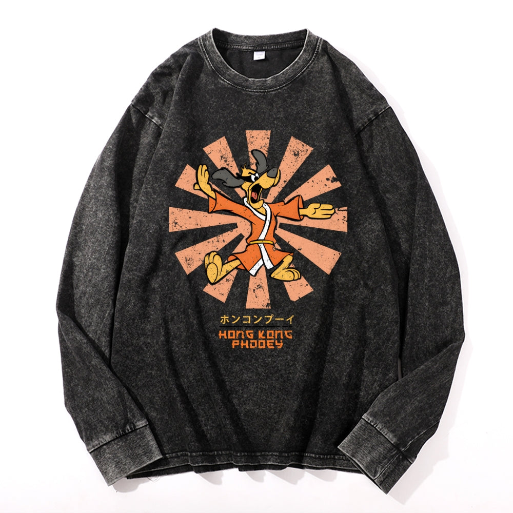 Hong Kong Phooey Vintage Cotton Wash Crewneck Long-Sleeve T-Shirt