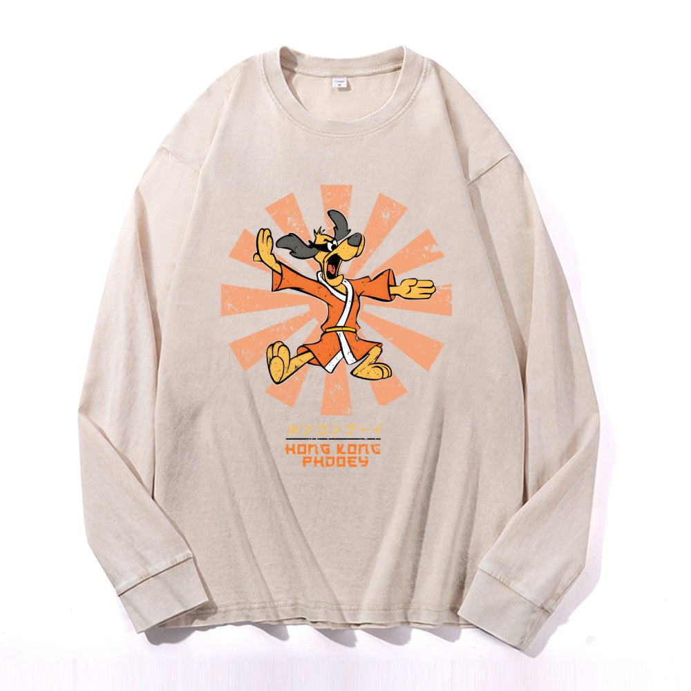 Hong Kong Phooey Vintage Cotton Wash Crewneck Long-Sleeve T-Shirt
