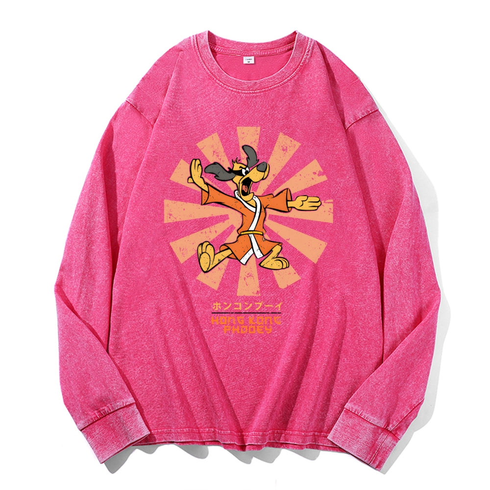 Hong Kong Phooey Vintage Cotton Wash Crewneck Long-Sleeve T-Shirt