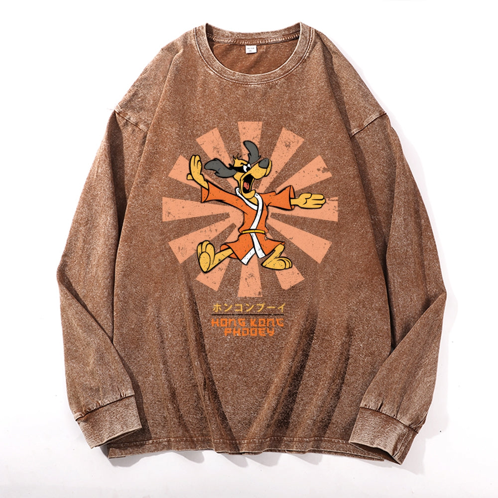 Hong Kong Phooey Vintage Cotton Wash Crewneck Long-Sleeve T-Shirt