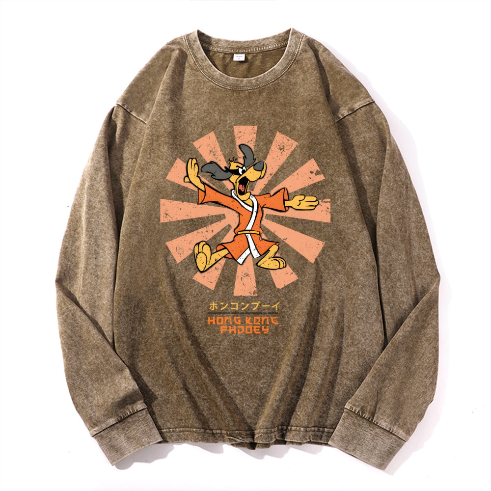 Hong Kong Phooey Vintage Cotton Wash Crewneck Long-Sleeve T-Shirt