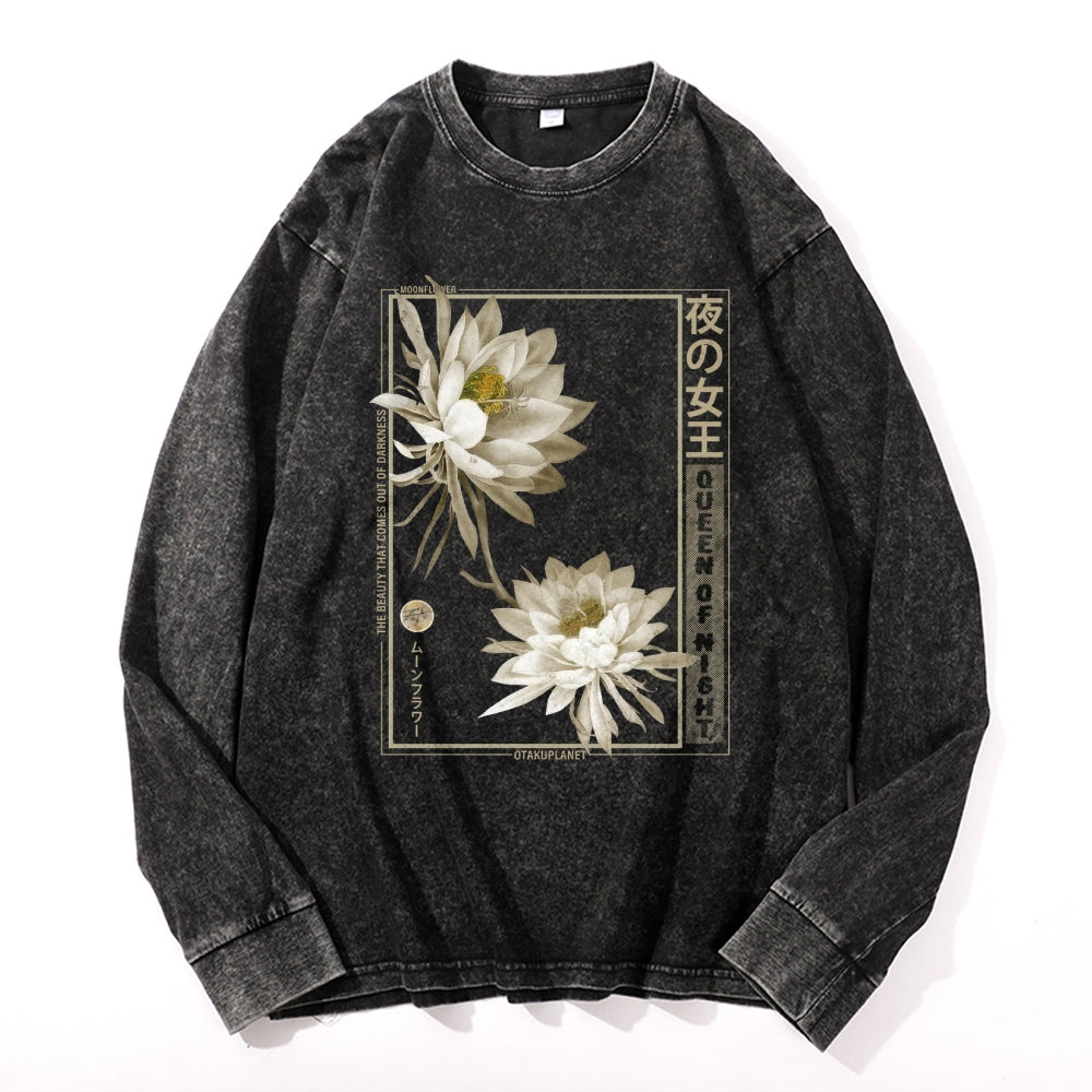Daisy Flower Vintage Cotton Wash Crewneck Long-Sleeve T-Shirt