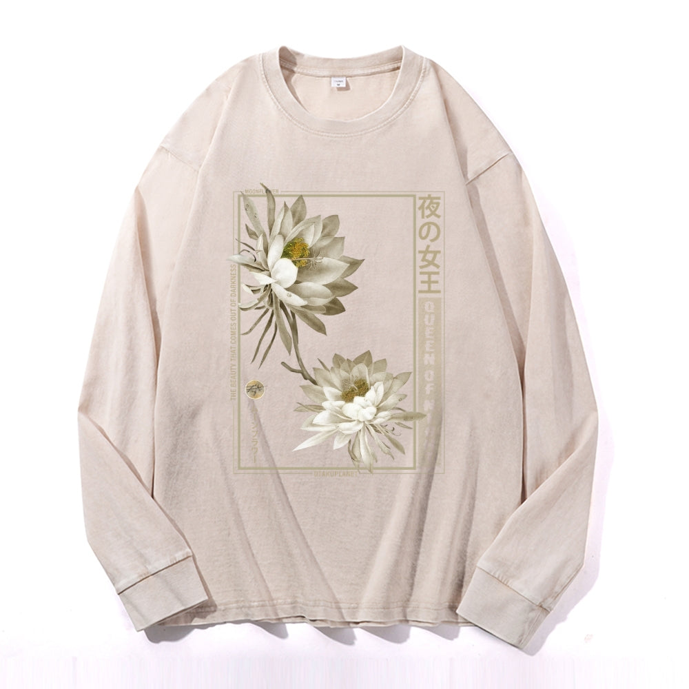 Daisy Flower Vintage Cotton Wash Crewneck Long-Sleeve T-Shirt