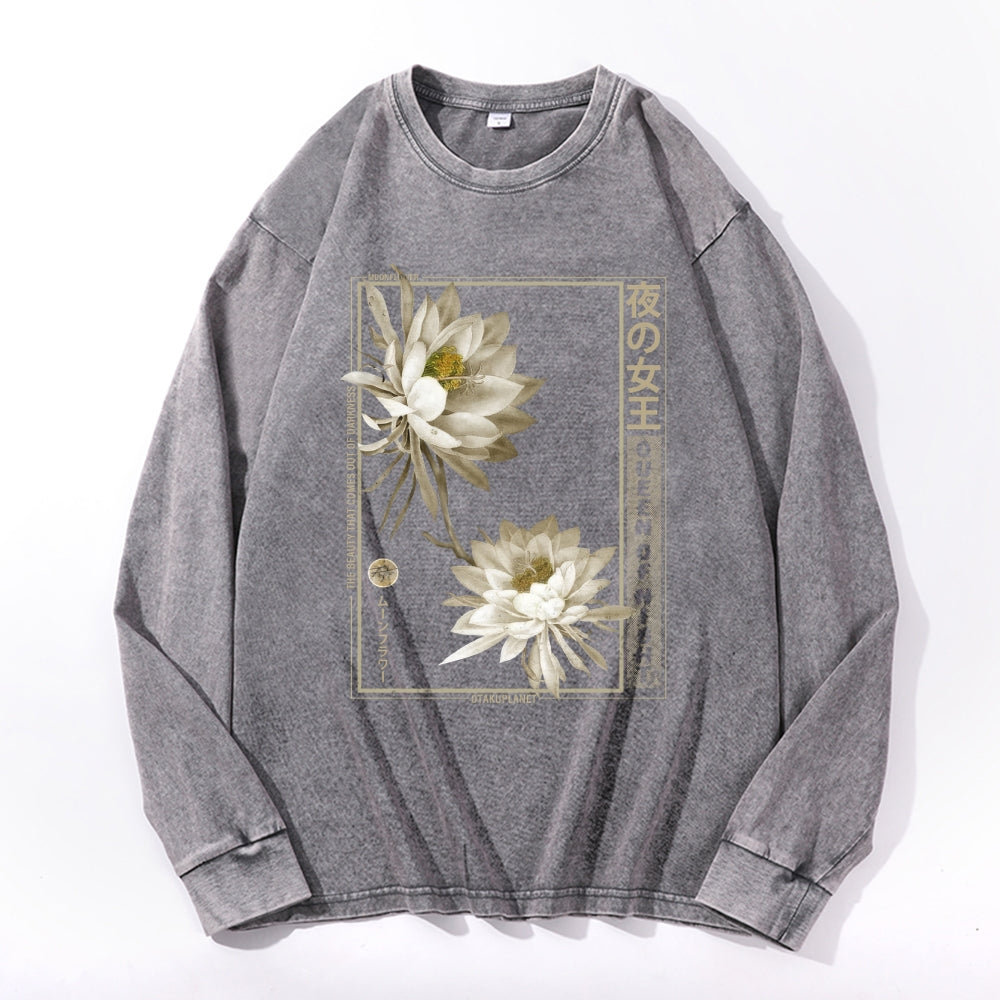 Daisy Flower Vintage Cotton Wash Crewneck Long-Sleeve T-Shirt