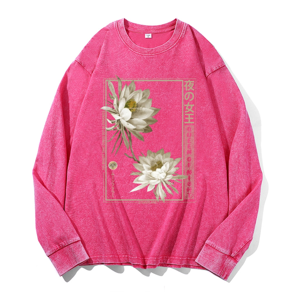 Daisy Flower Vintage Cotton Wash Crewneck Long-Sleeve T-Shirt