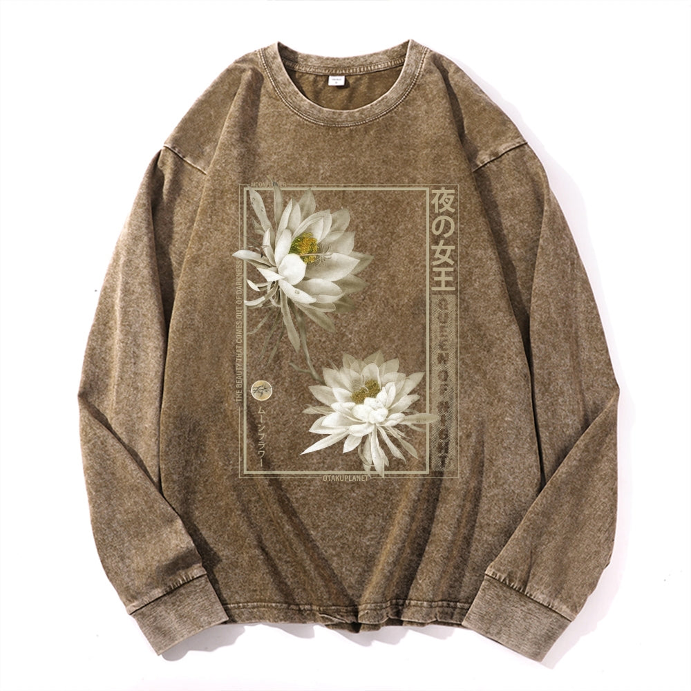 Daisy Flower Vintage Cotton Wash Crewneck Long-Sleeve T-Shirt