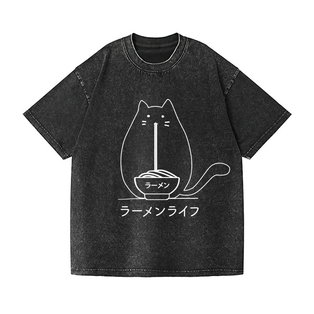 Ramen Cat Vintage Wash Japanese Design T-Shirt