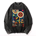 Yayoi Kusama Flower Vintage Cotton Wash Crewneck Long-Sleeve T-Shirt