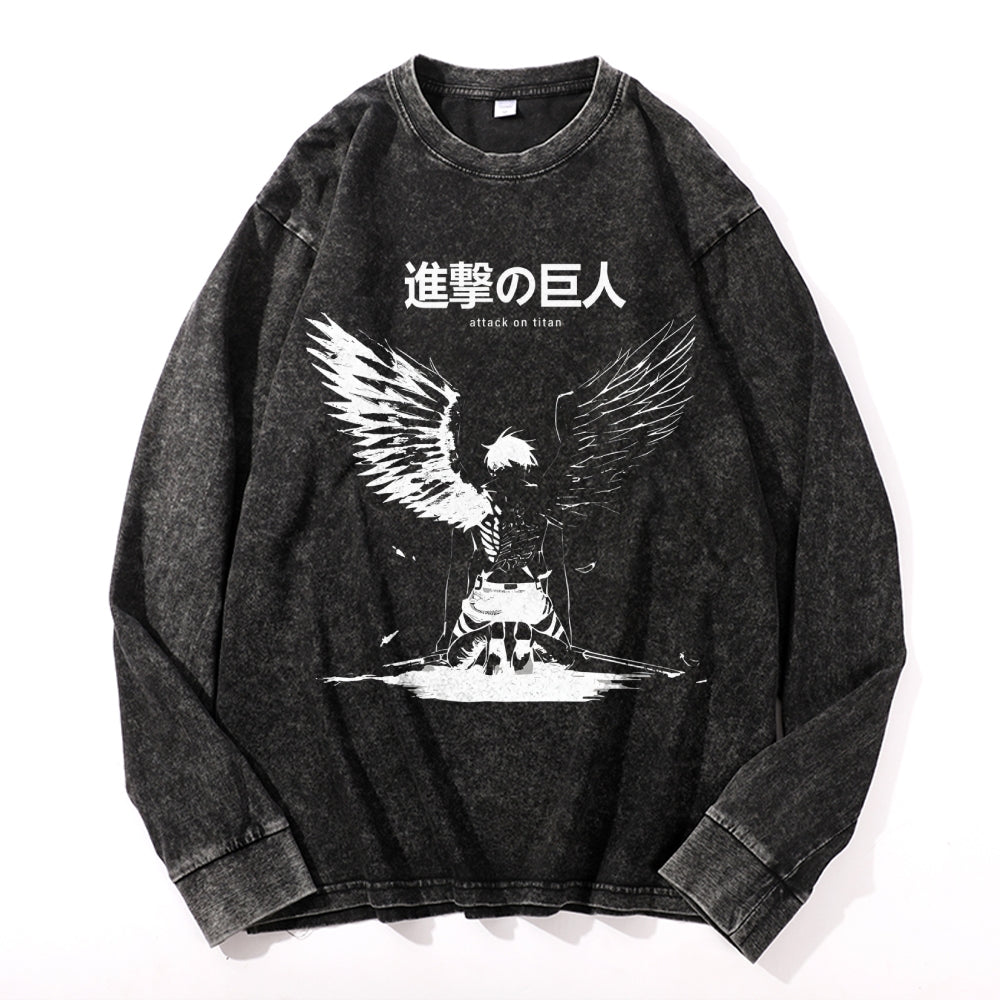 Titan Attack Vintage Cotton Wash Crewneck Long-Sleeve T-Shirt