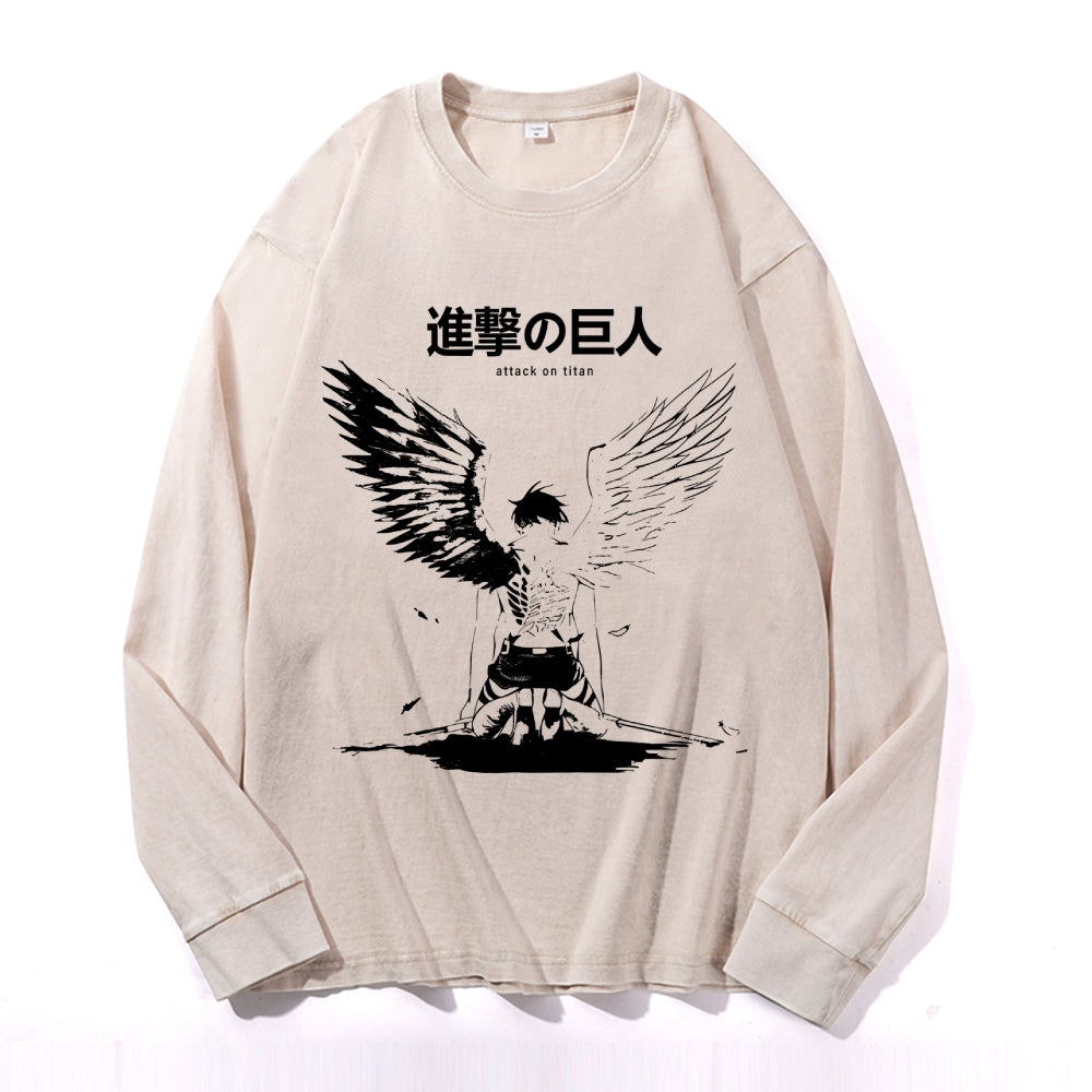Titan Attack Vintage Cotton Wash Crewneck Long-Sleeve T-Shirt