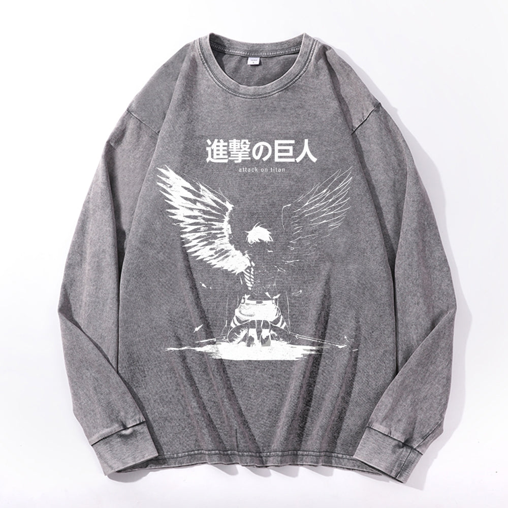 Titan Attack Vintage Cotton Wash Crewneck Long-Sleeve T-Shirt