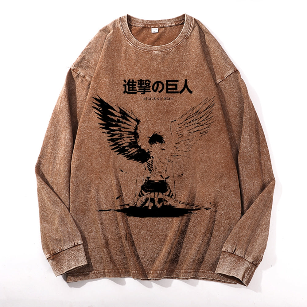 Titan Attack Vintage Cotton Wash Crewneck Long-Sleeve T-Shirt